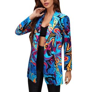 Multicolored Graphic Print Single Button Blazer